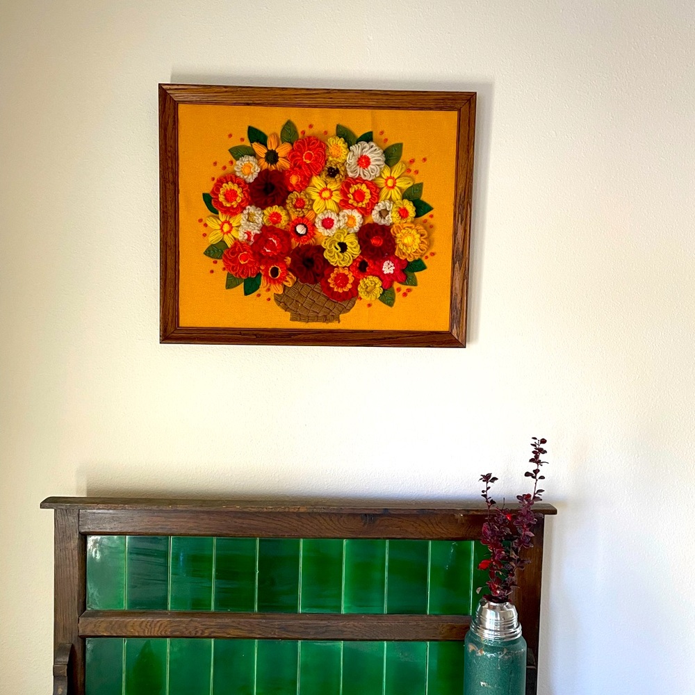 Large Vintage Yarn Crewl 18”x22”